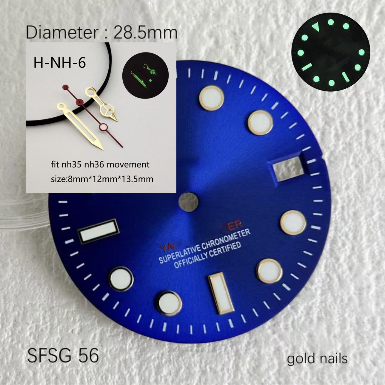 Hot SUB 28.5mm NH35 Green Glow - Reel Case recension och pris